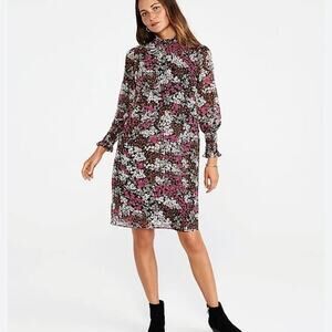 NWT Ann Taylor Floral Mock neck Long sleeve Mini Tunic Chiffon dress size 10